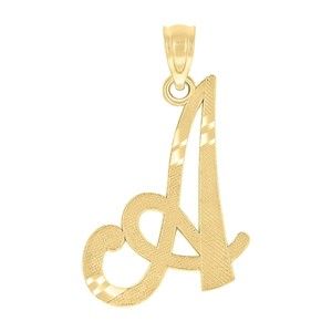 10kt 10k Yellow Gold Unisex Diamond-Cut Initial A Charm Pendant